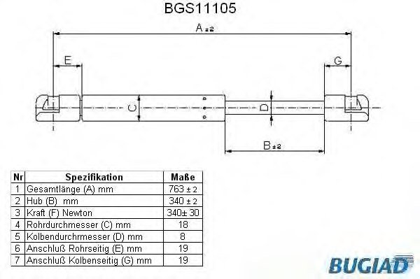 BUGIAD BGS11105 Gas Spring, bonnet